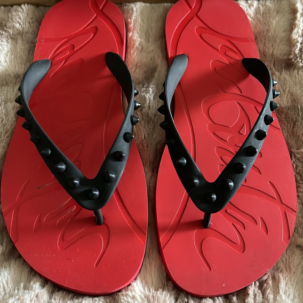 Christian Louboutin Red and Black Sandals - Picture 2 of 5